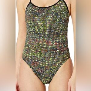 TYR Atomic Trinityfit One piece Swimsuit featuring Black with Neon Accents